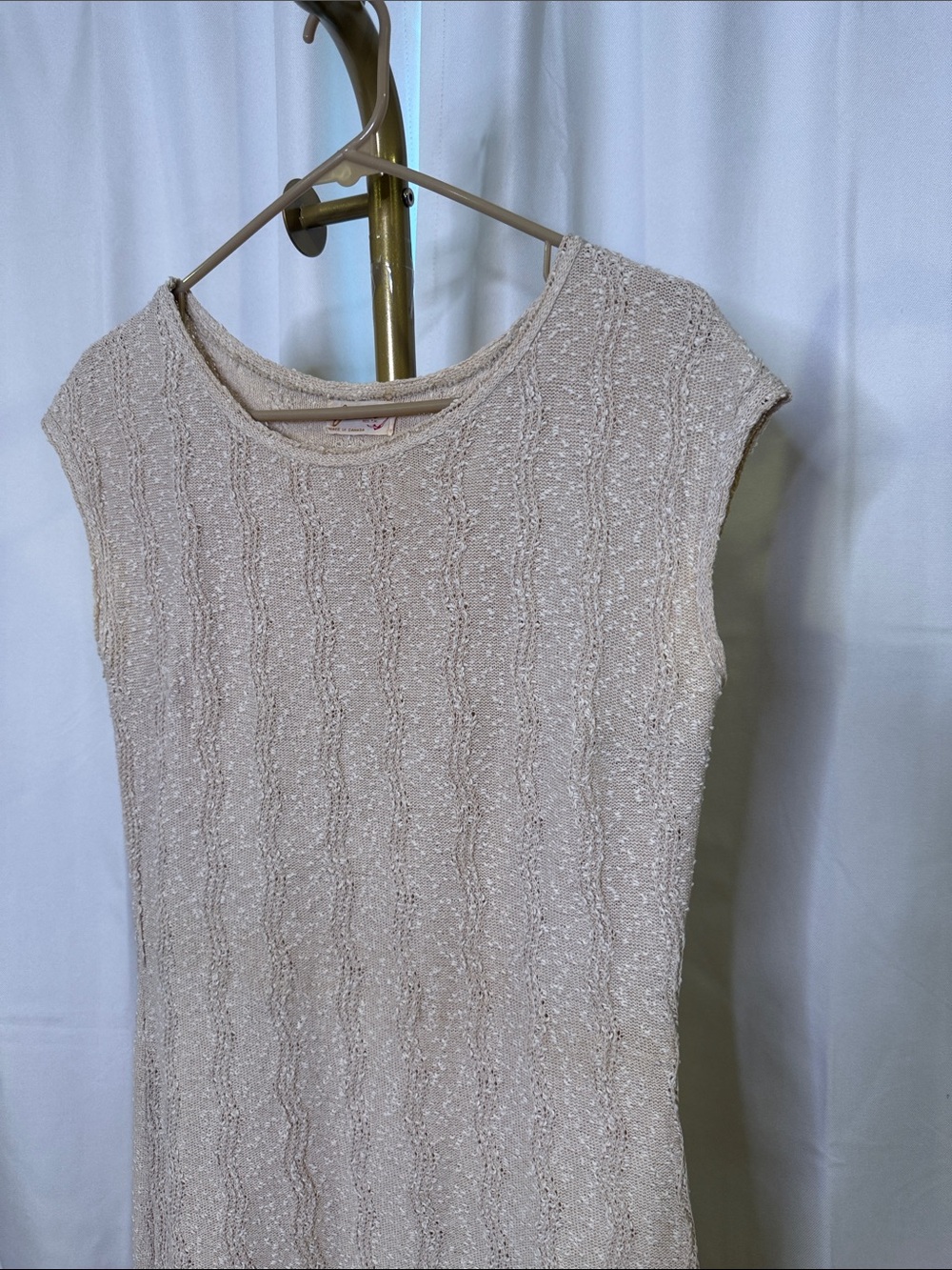 Vintage Jantzen Cream Textured Pointelle Knit Sleeveless Dress Made in Canada - Picture 3 of 6